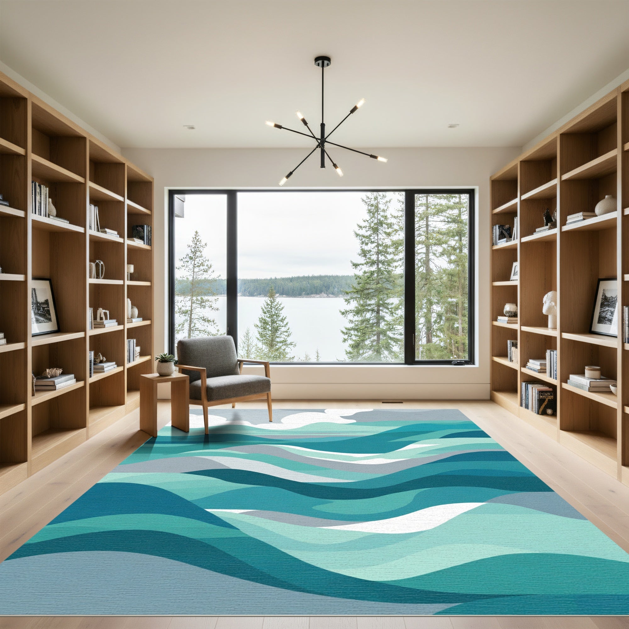 Oceanic Teal Abstract Wave Rug