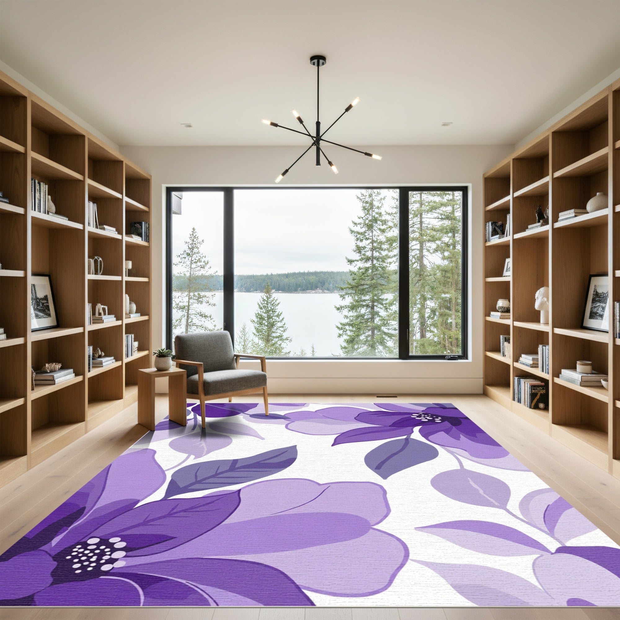 Abstract Purple Floral Botanical Rug