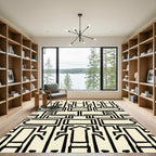 Abstract Black Geometric Labyrinth Rug