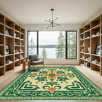 Emerald Green Orange Floral Medallion Rug