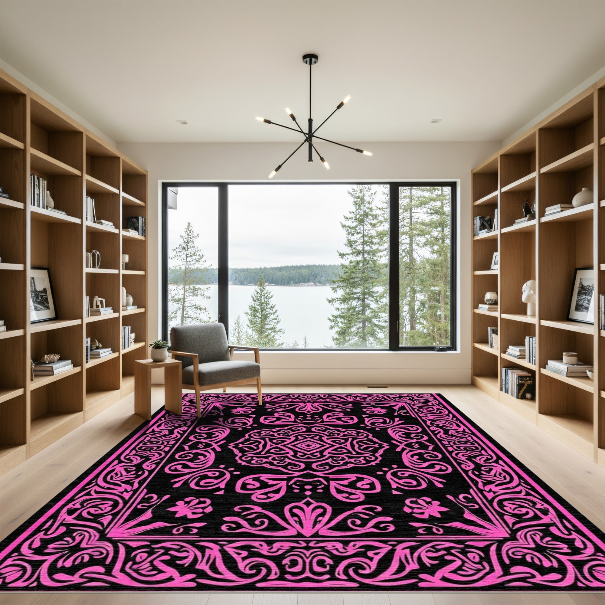 Hot Pink Floral Intricate Mandala Rug