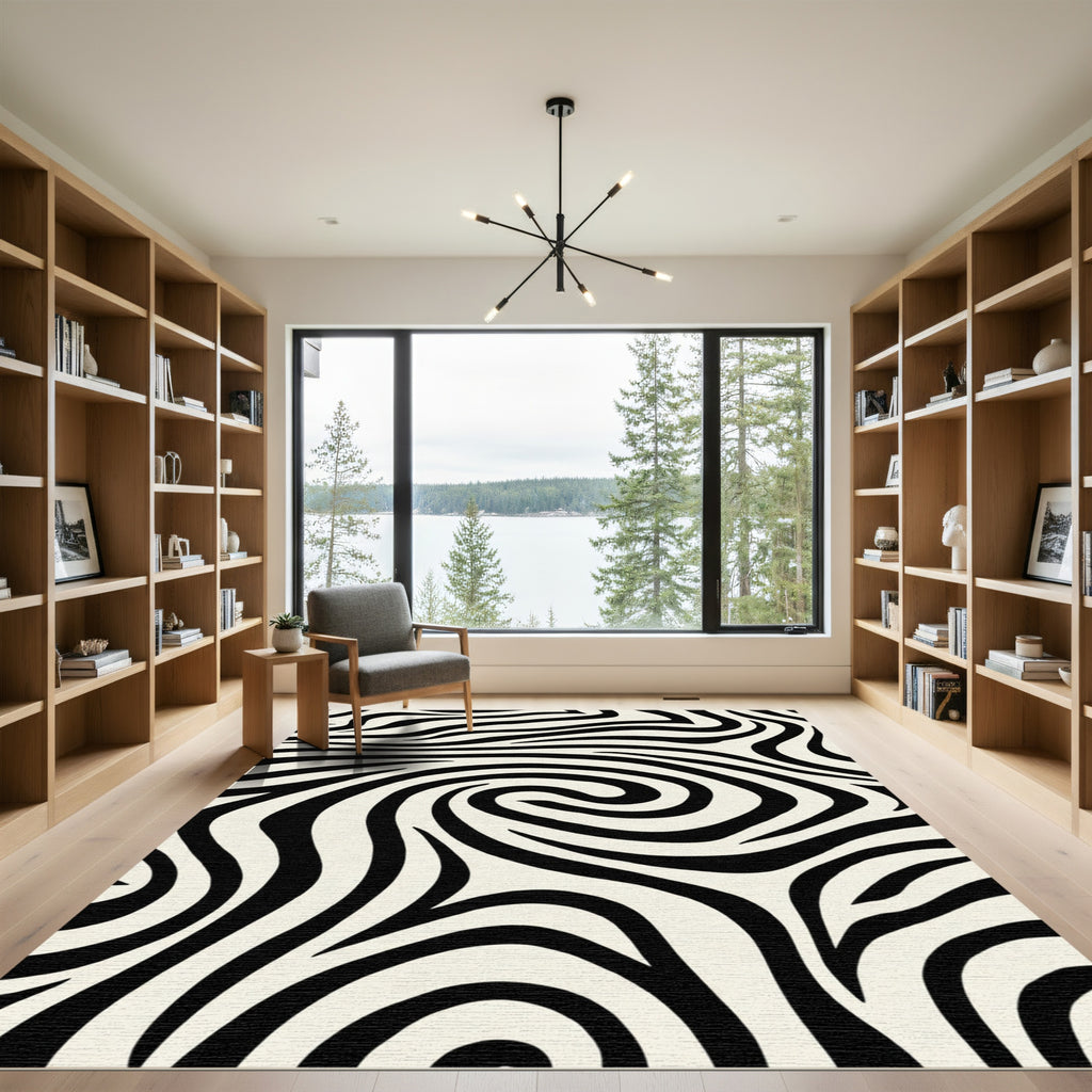 Bold Black Cream Swirl Zebra Rug