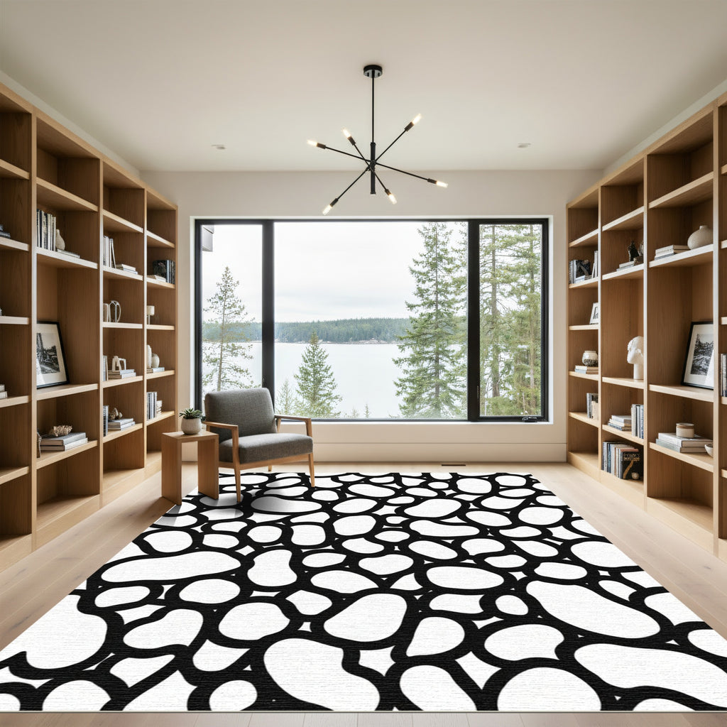Organic Pebble Black White Abstract Rug