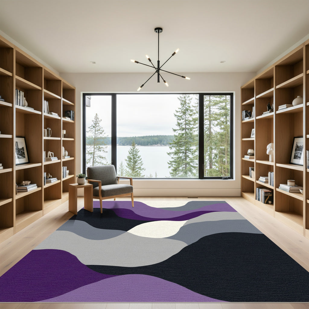 Abstract Purple and Gray Wavy Layers Rug