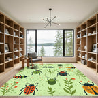 Whimsical Orange Green Bug Garden Rug