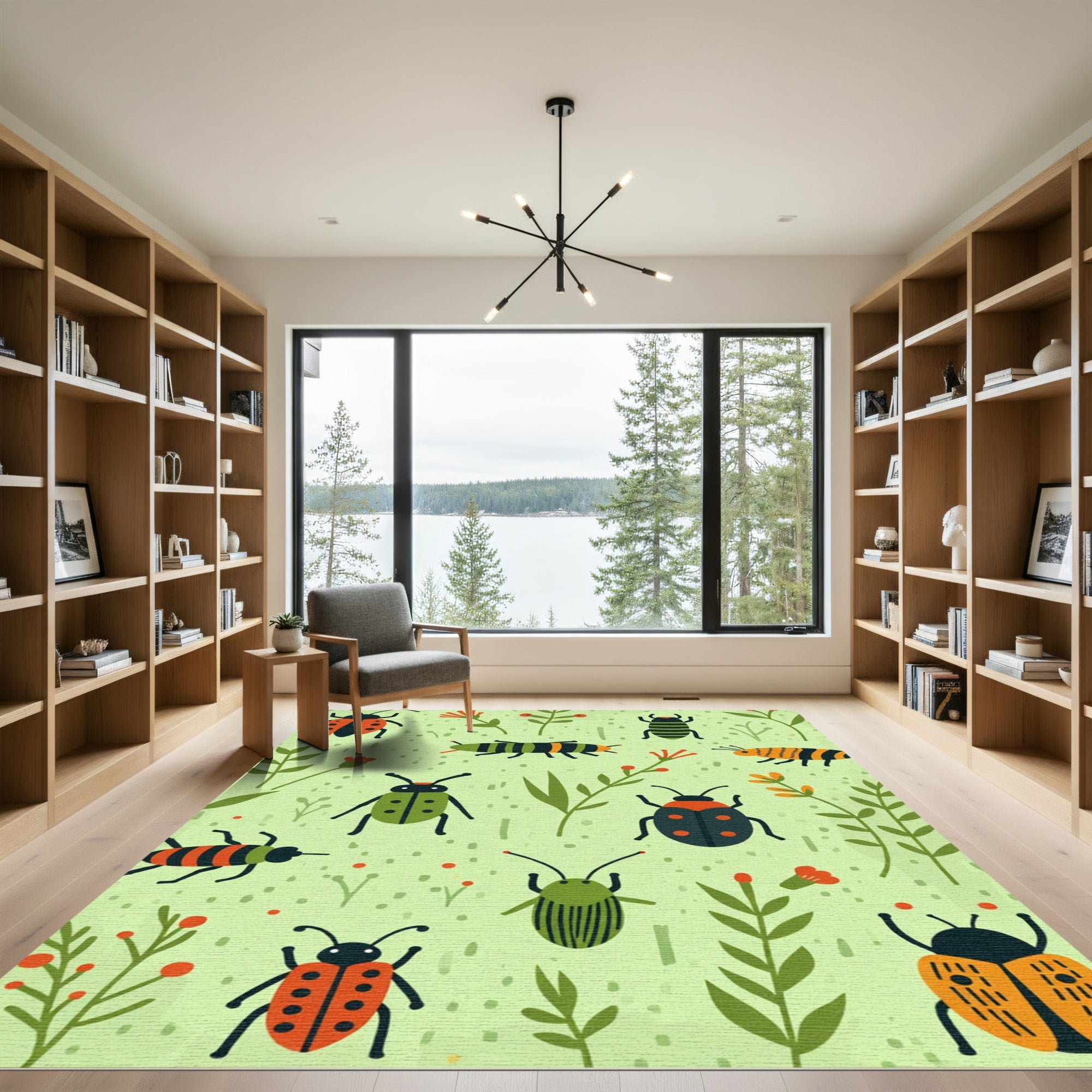 Whimsical Orange Green Bug Garden Rug