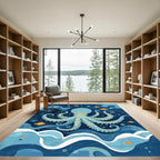 Oceanic Blue Octopus With Fish Rug