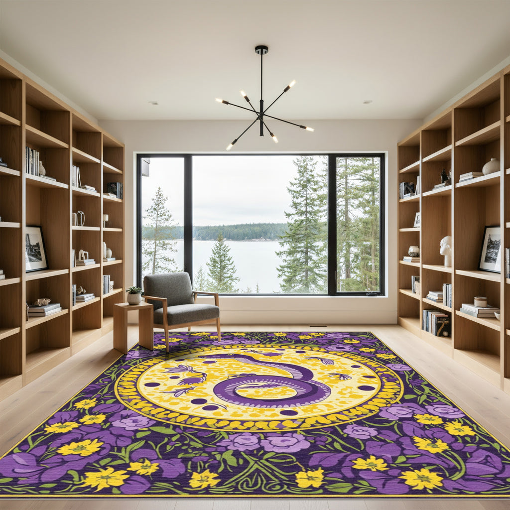 Purple Snake Yellow Floral Sunburst Rug