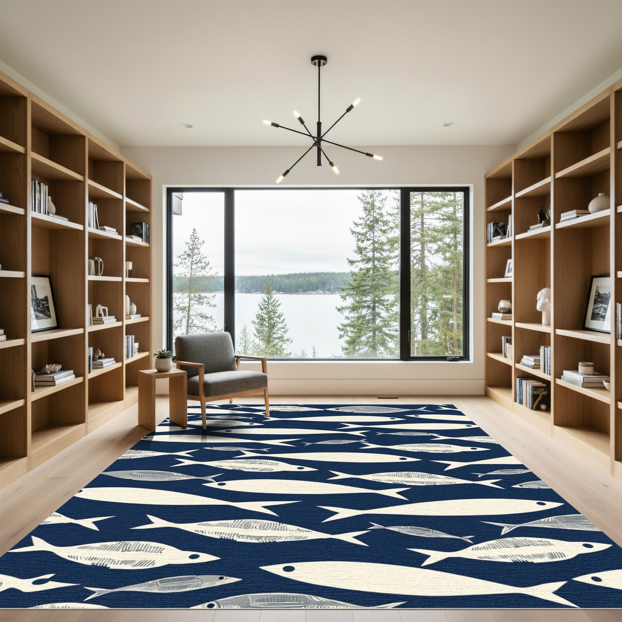 Schooling Fish Navy Blue Rug