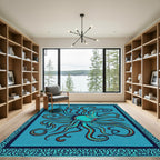 Teal Octopus Arms Ornamental Border Rug