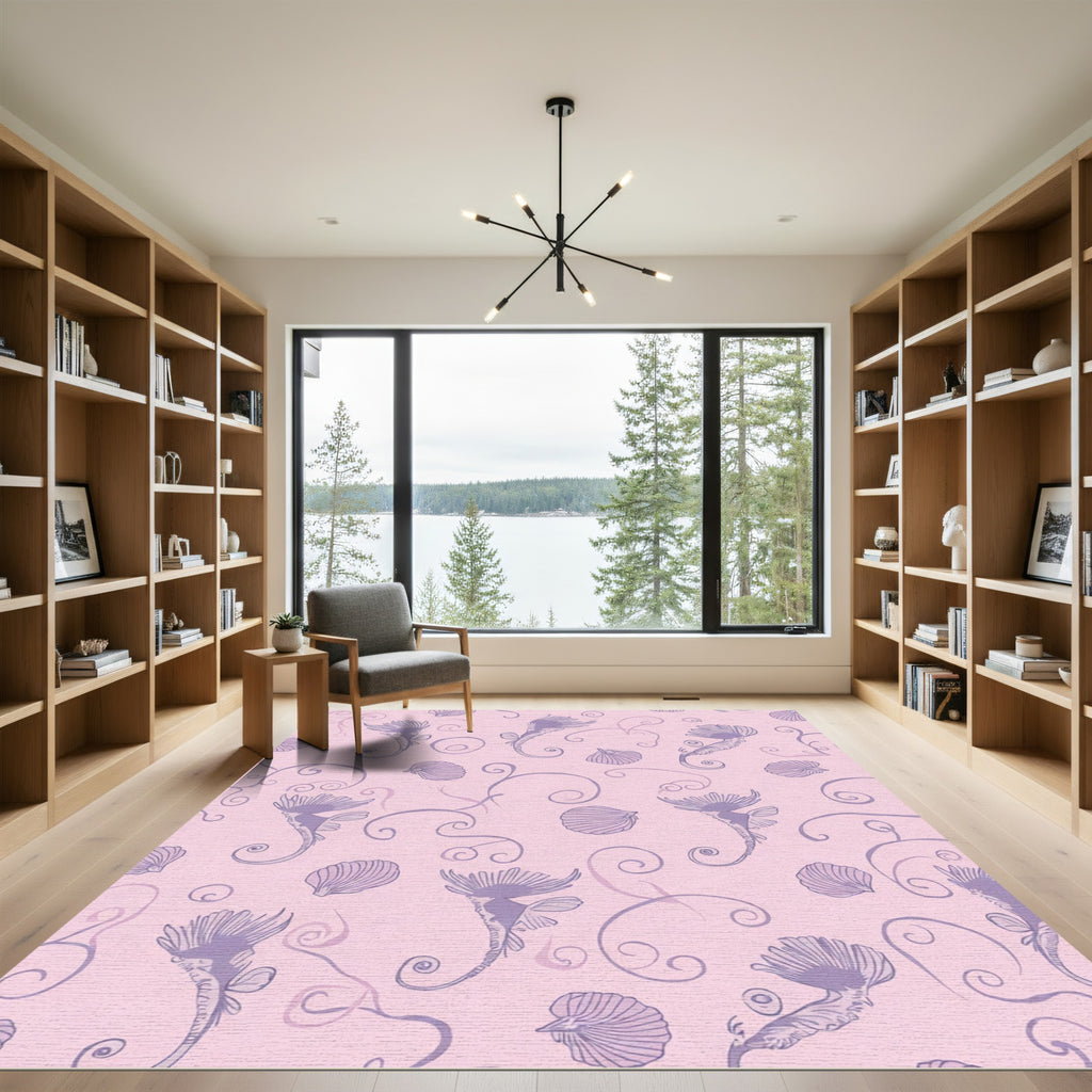 Lilac Seahorse Shell Swirls Rug
