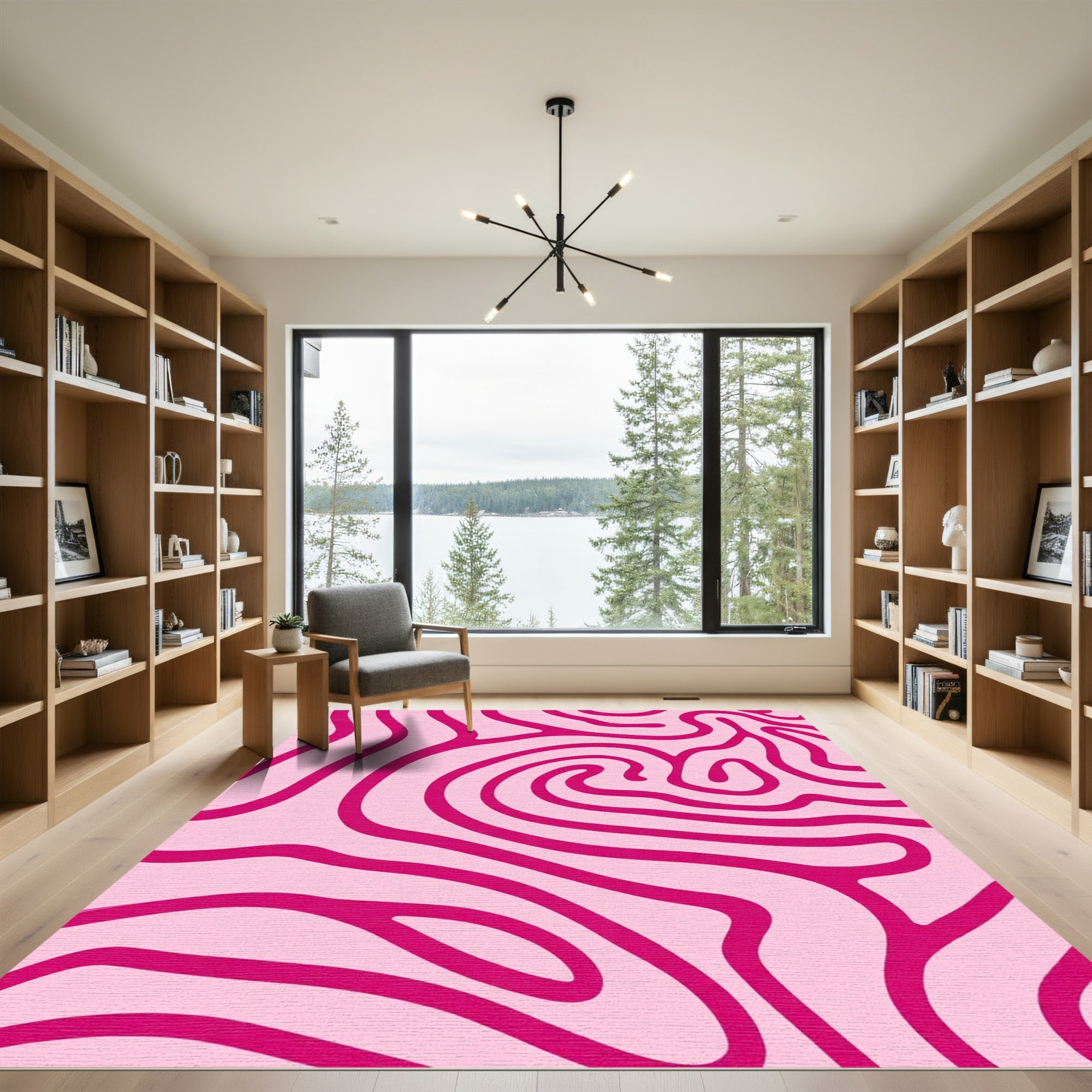 Pink Swirls Abstract Line Art Rug