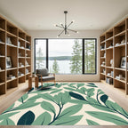 Earthy Green Leaf Branches Botanical Rug