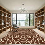 Rustic Cocoa Cream Scrollwork Rug