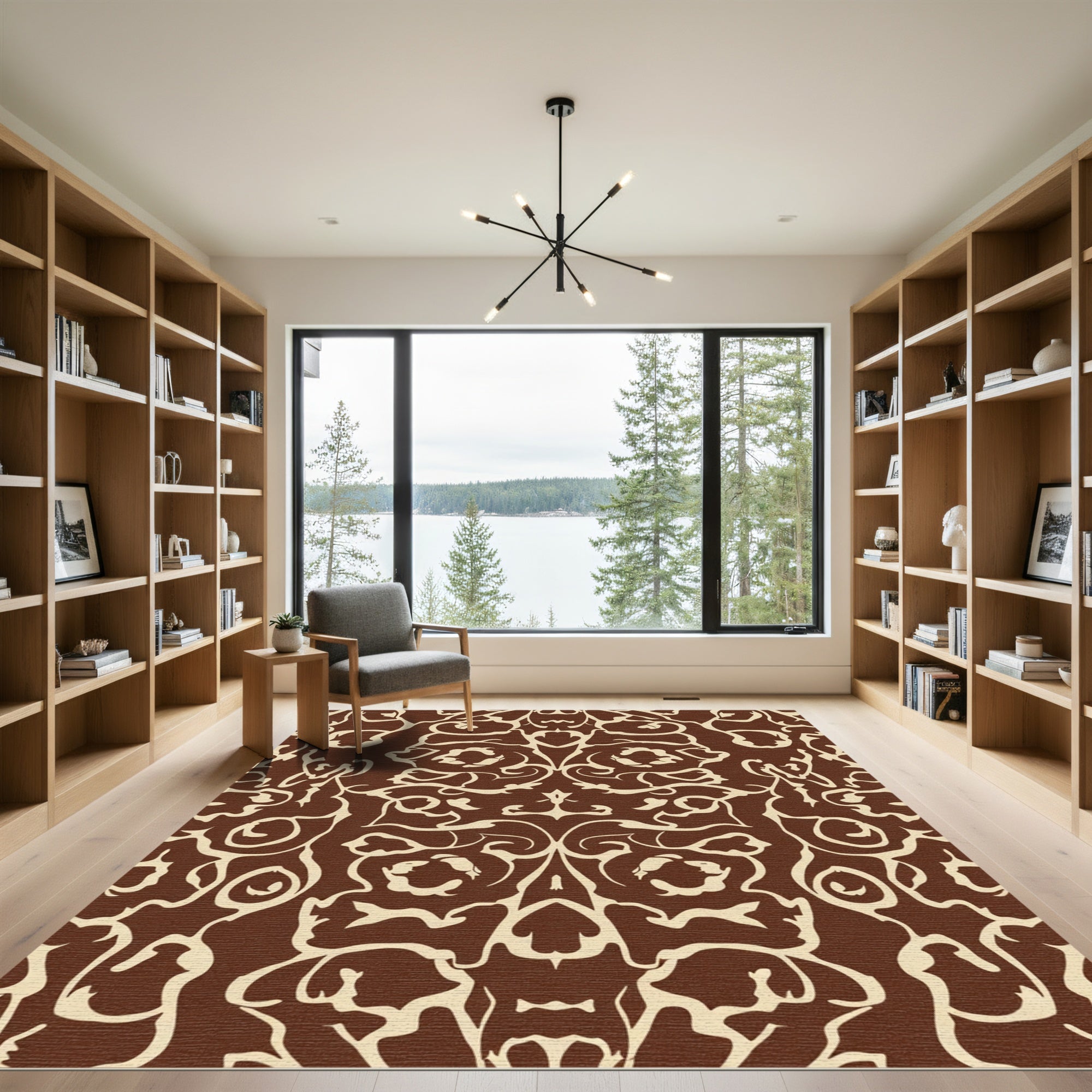 Rustic Cocoa Cream Scrollwork Rug