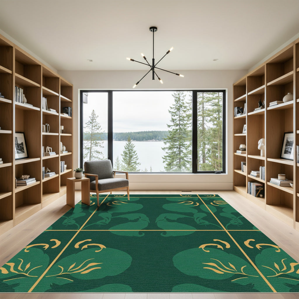 Deep Emerald Floral Vine Motif Rug