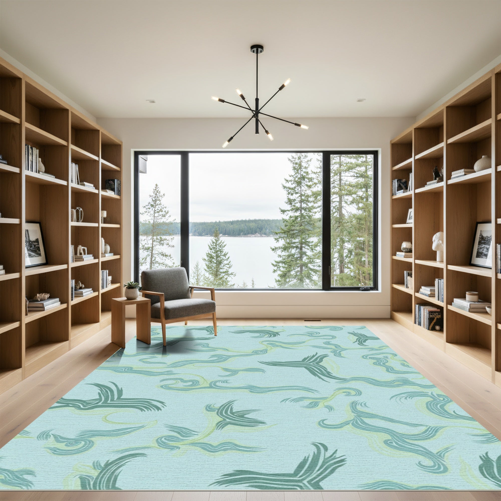 Aqua Swirling Brushstroke Abstract Rug