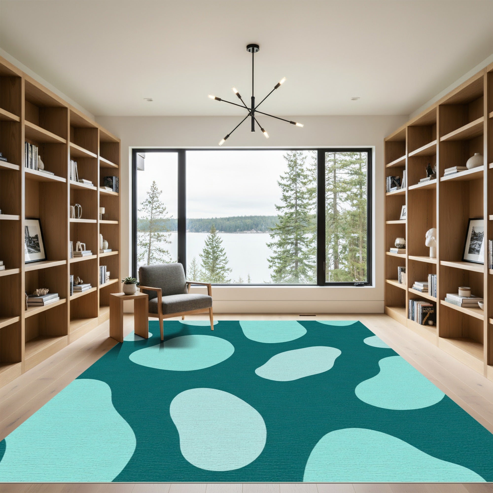 Teal Aqua Abstract Blob Rug