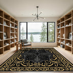 Elegant Black Gold Floral Symmetry Rug