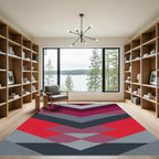 Bold Red Gray Chevron Geometric Rug
