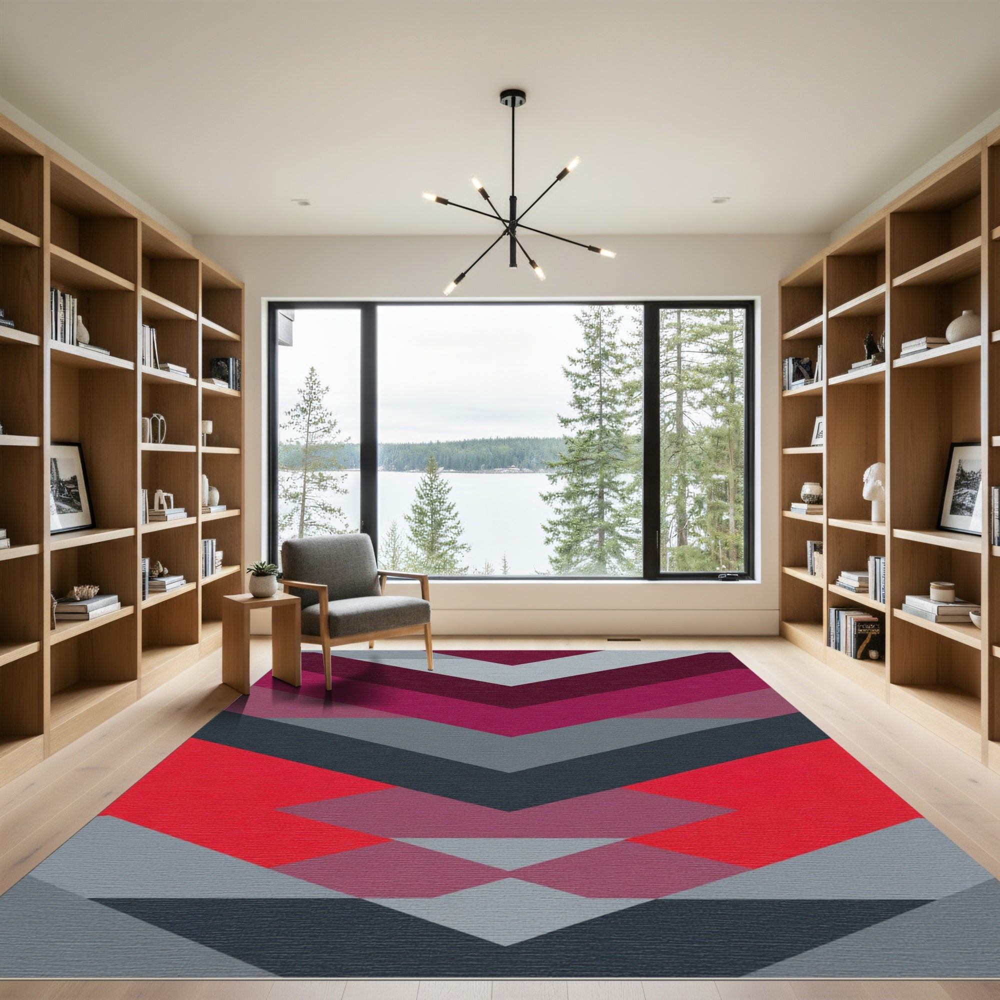 Bold Red Gray Chevron Geometric Rug