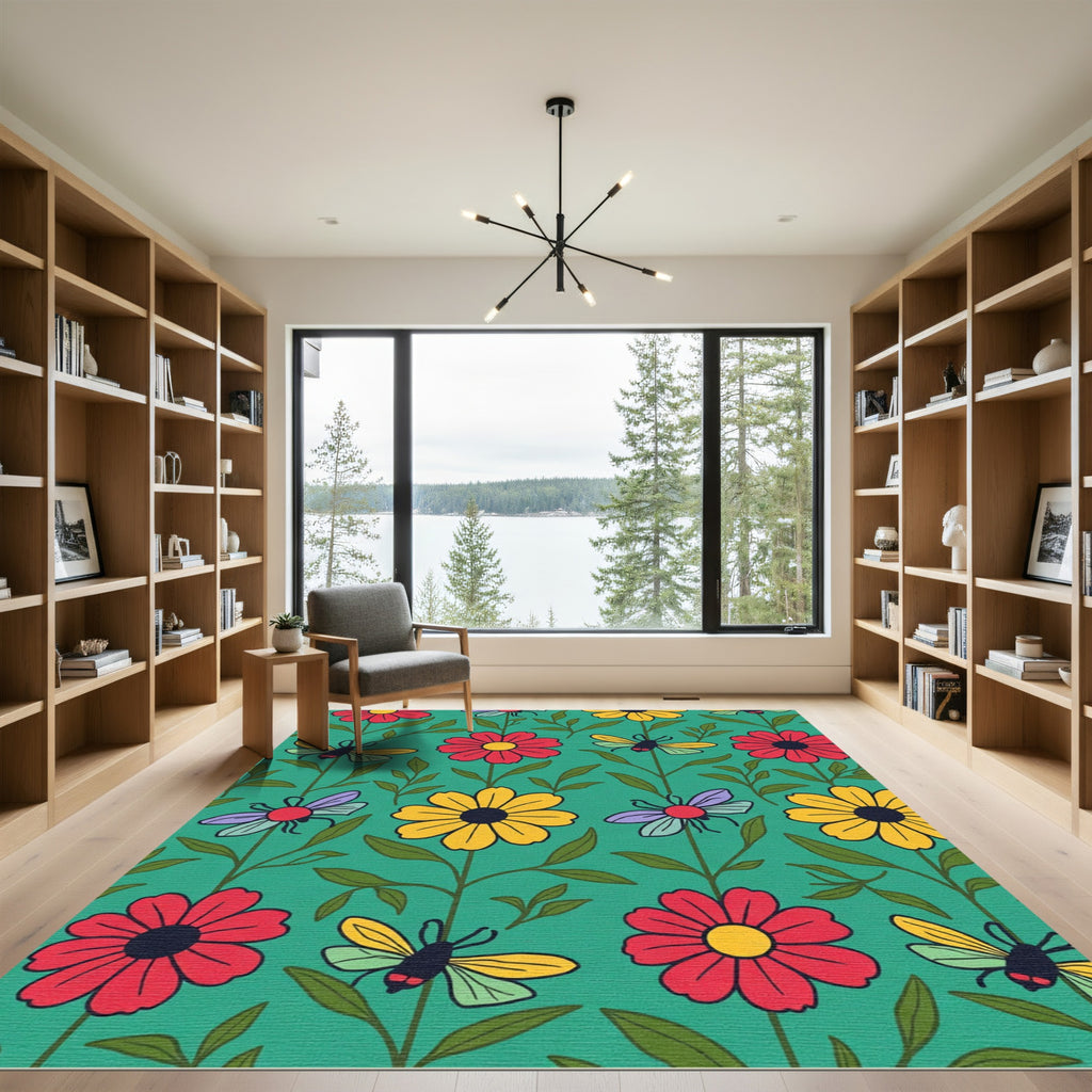 Whimsical Flower and Insect Garden Rug