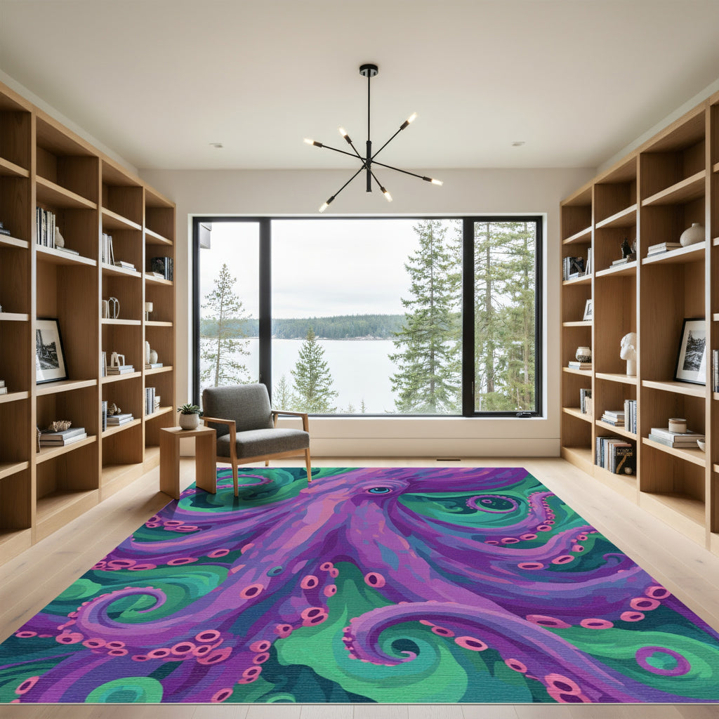 Mystical Purple Octopus Swirls Rug