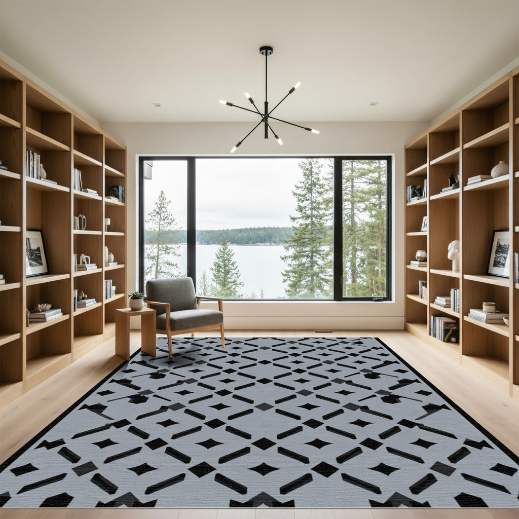Gray Geometric Lattice Diamond Rug