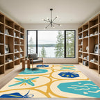 Aqua Blue Shell Starfish Beach Scene Rug