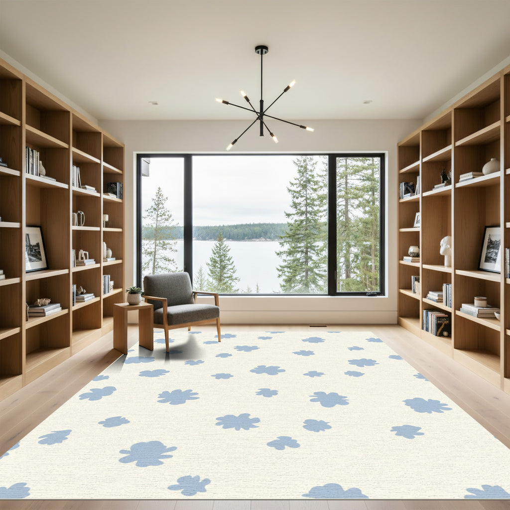 Pale Blue Simple Flower Scatter Rug