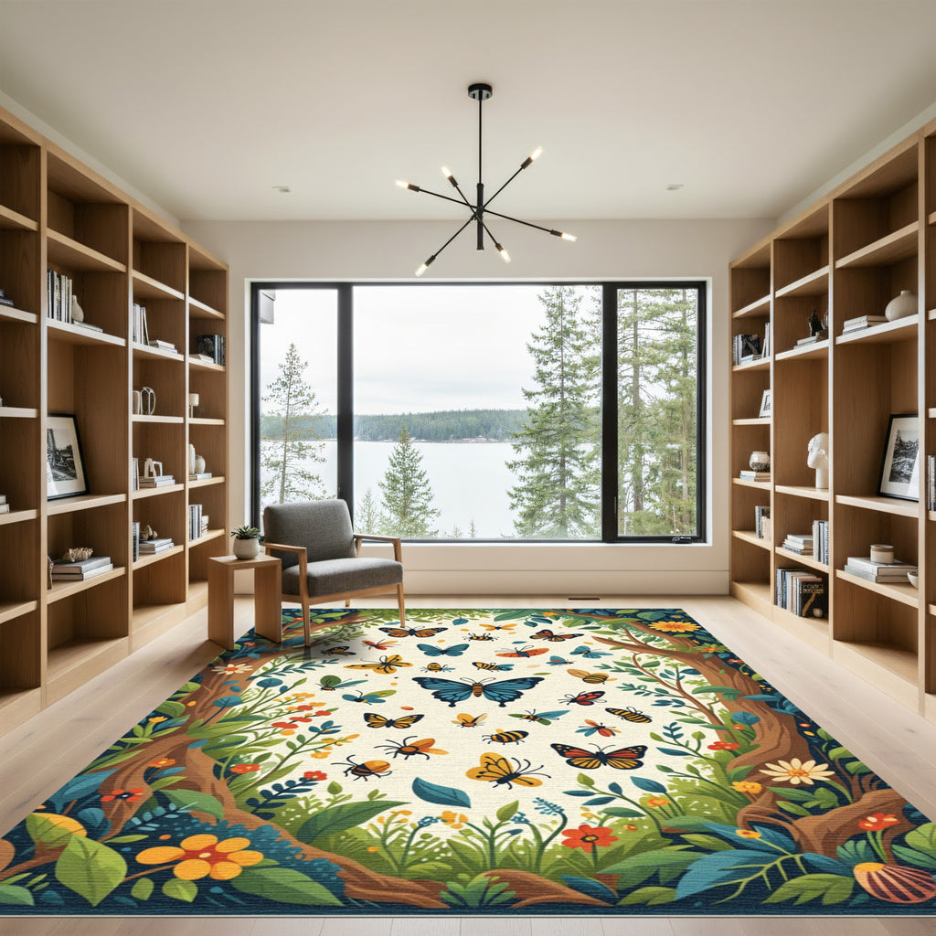 Enchanting Butterfly Woodland Garden Rug