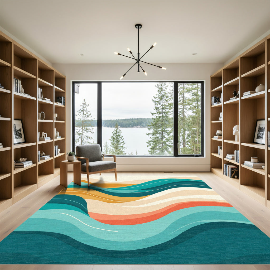Teal Coral Abstract Wave Rug