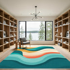 Teal Coral Abstract Wave Rug