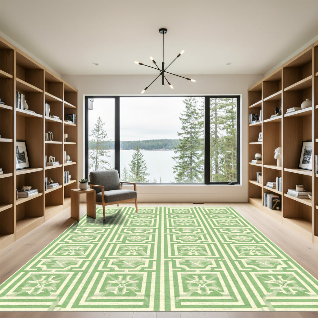 Pale Green Geometric Lattice Rug