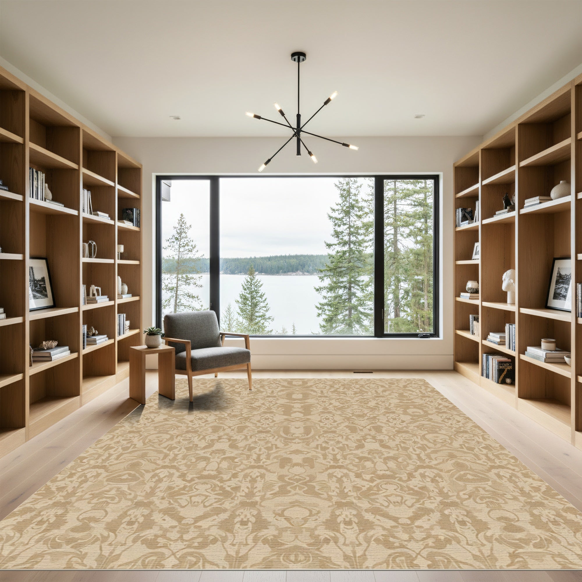 Aged Gold Damask Scroll Rug