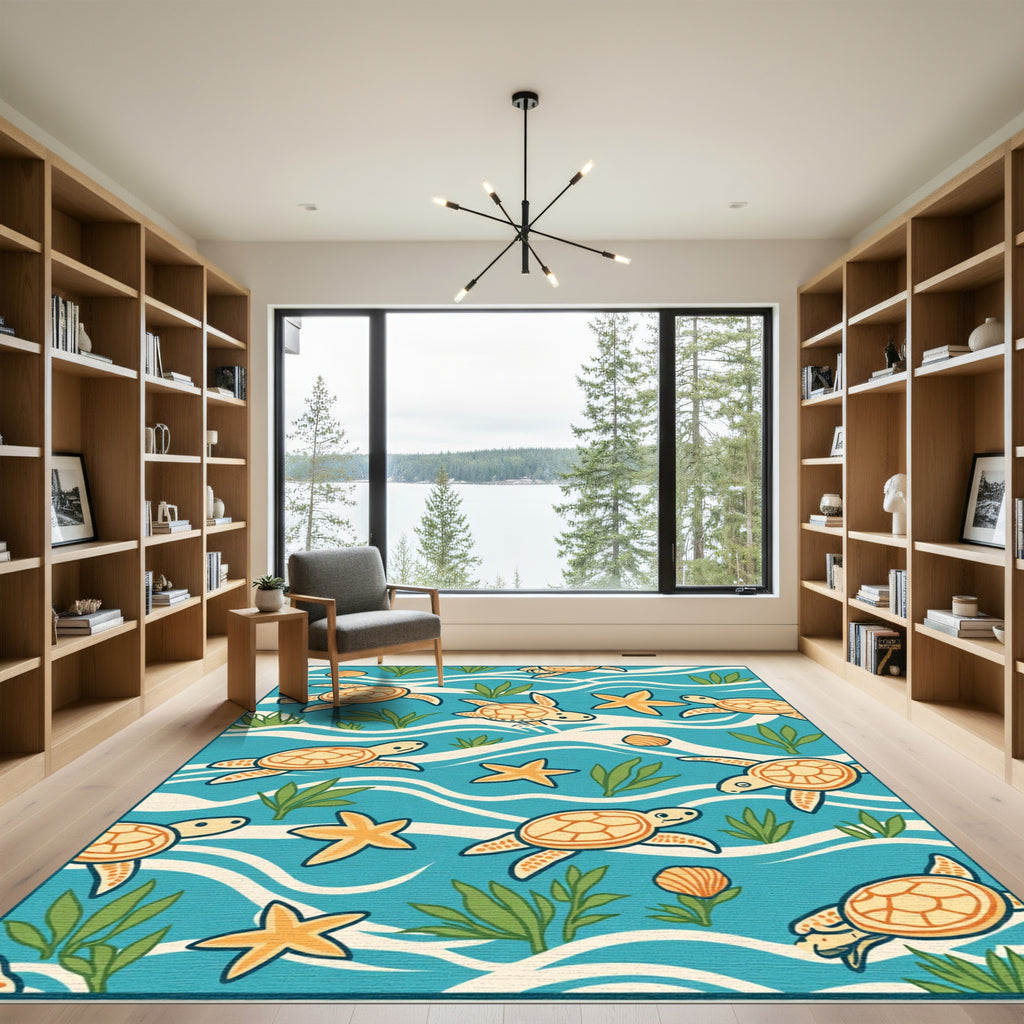 Oceanic Sea Turtles Nautical Whimsy Rug