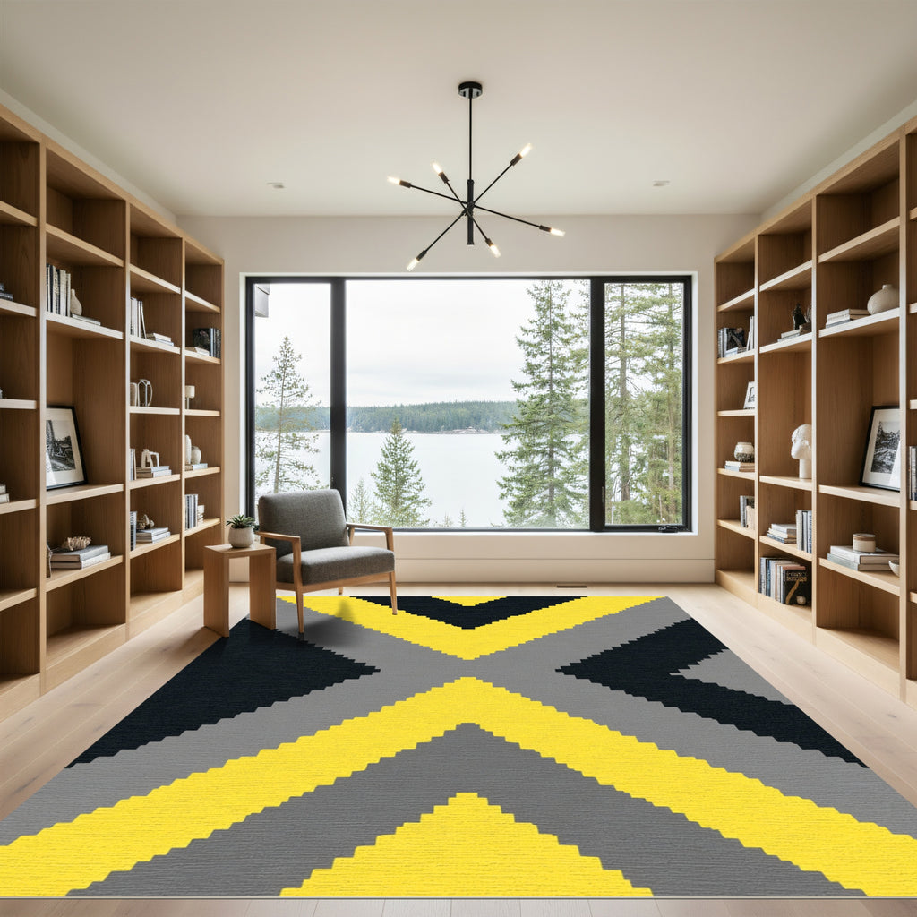 Bold Yellow Gray Black X Form Rug