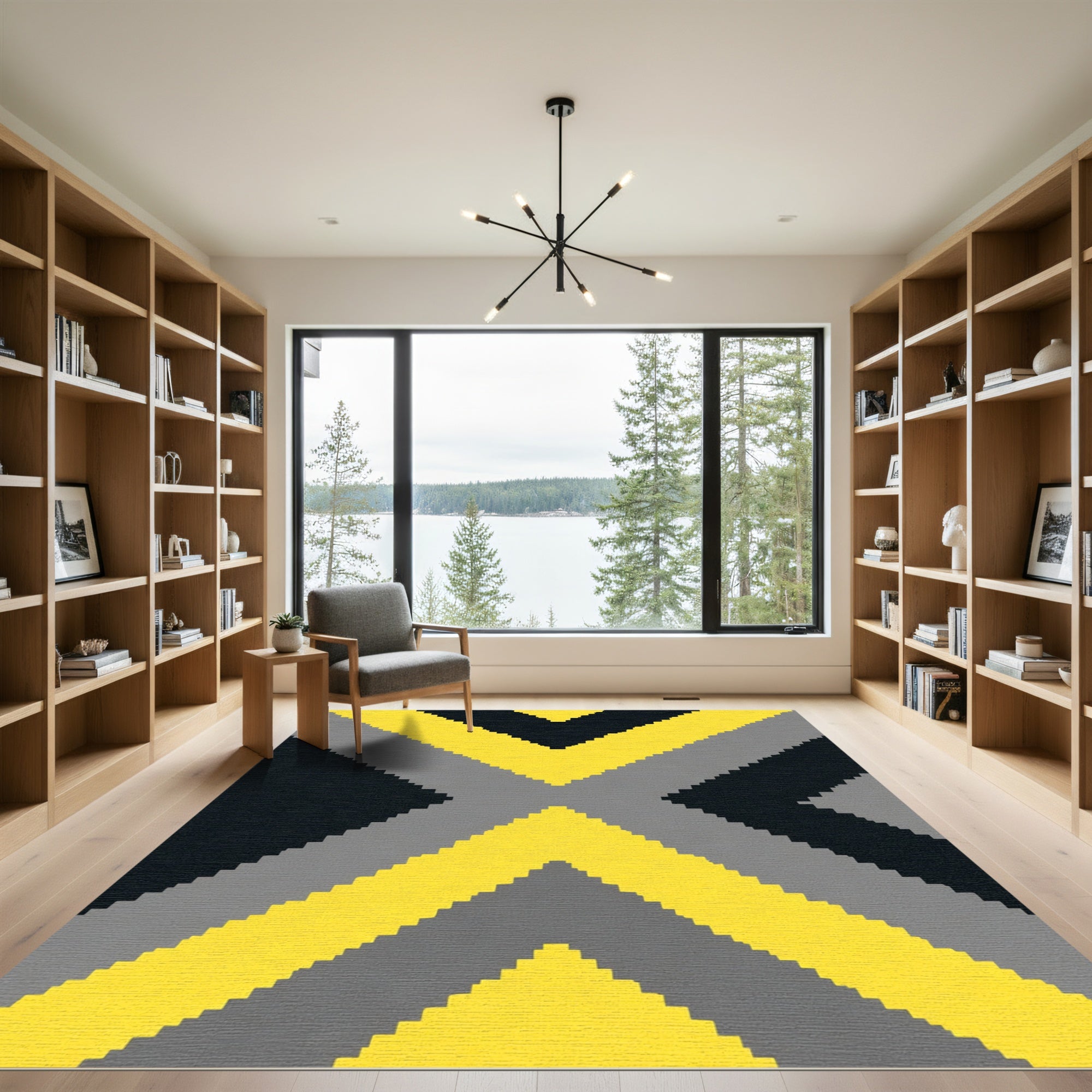 Bold Yellow Gray Black X Form Rug