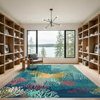 Teal Coral Garden Abstract Branch Rug