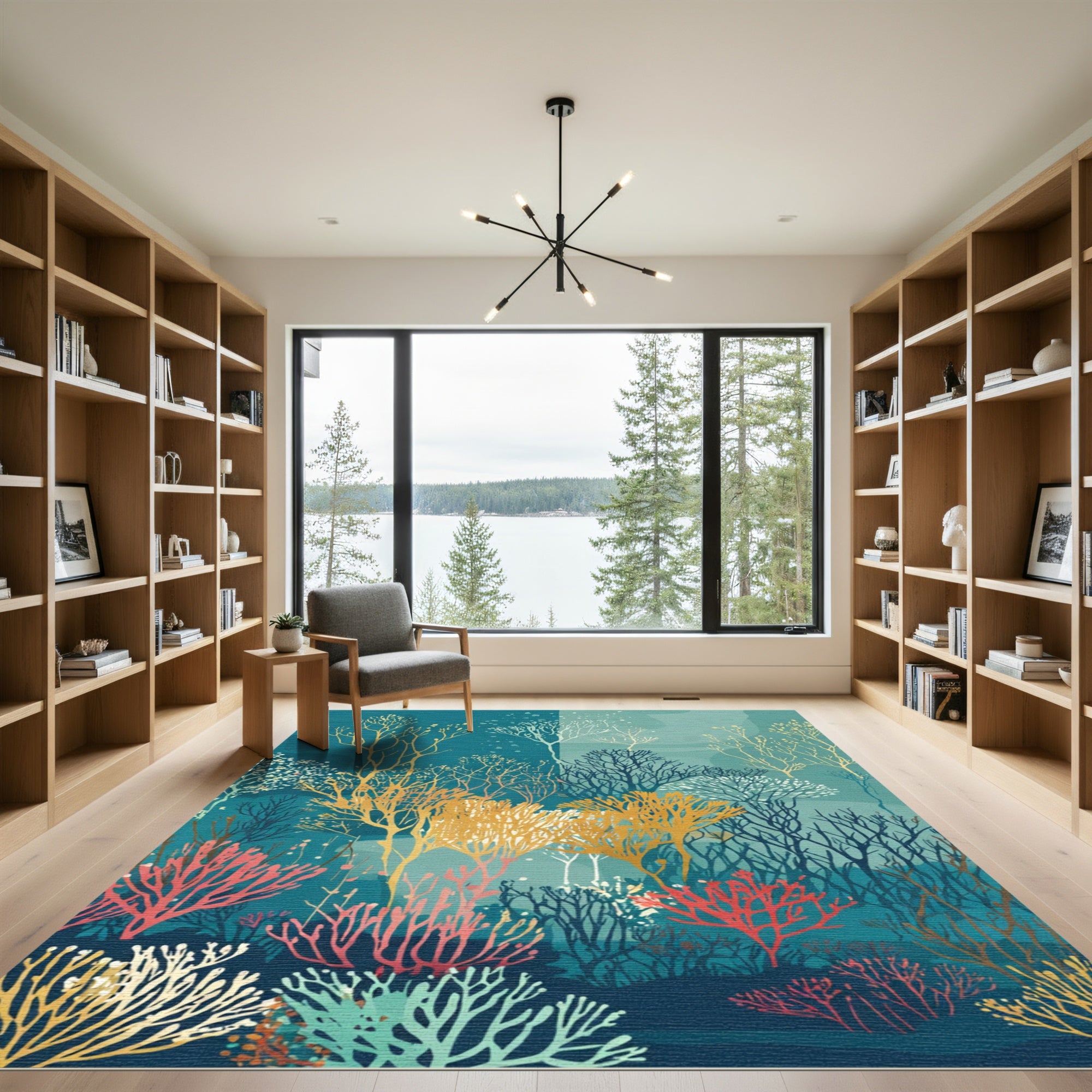 Teal Coral Garden Abstract Branch Rug
