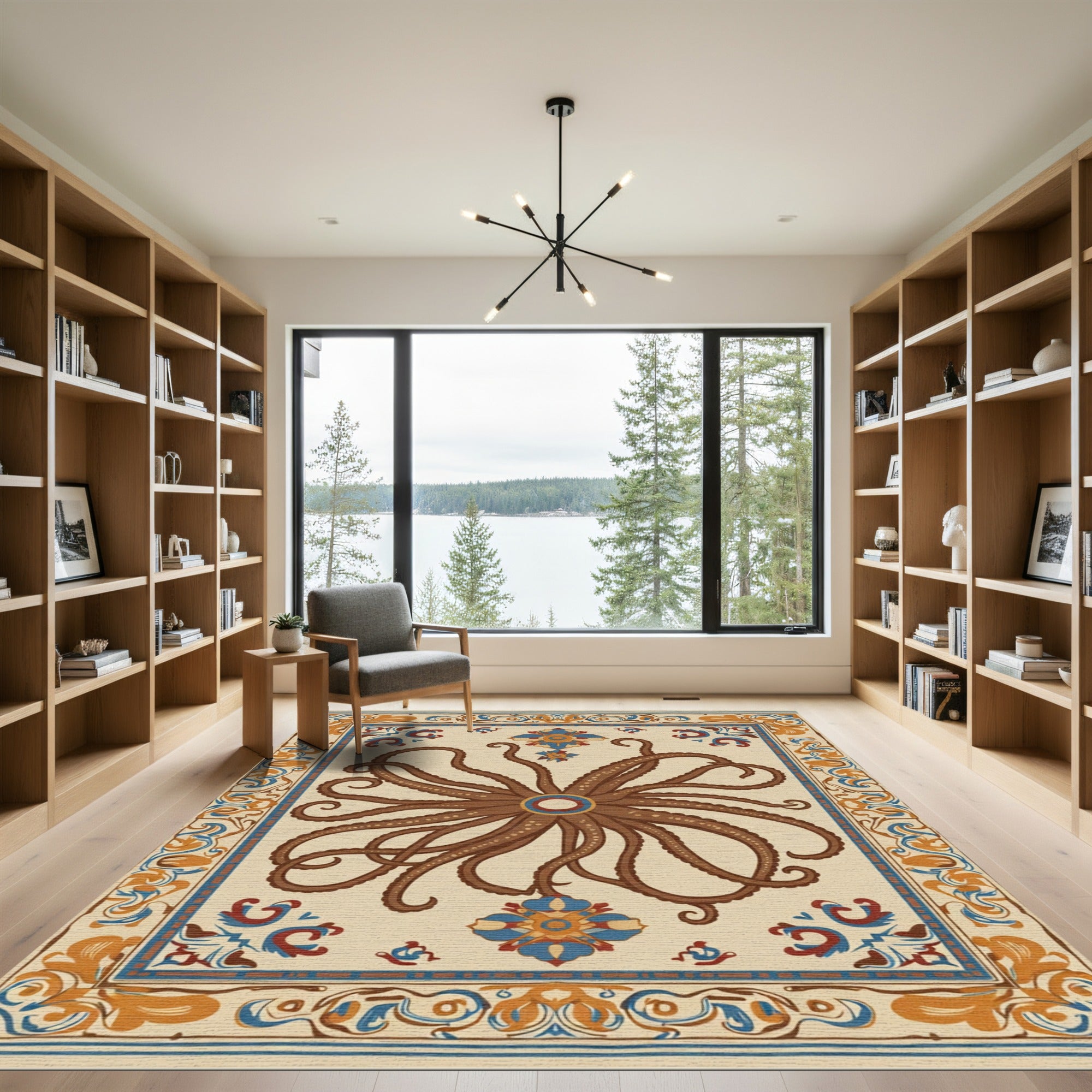 Brown Octopus Nautical Motif Rug