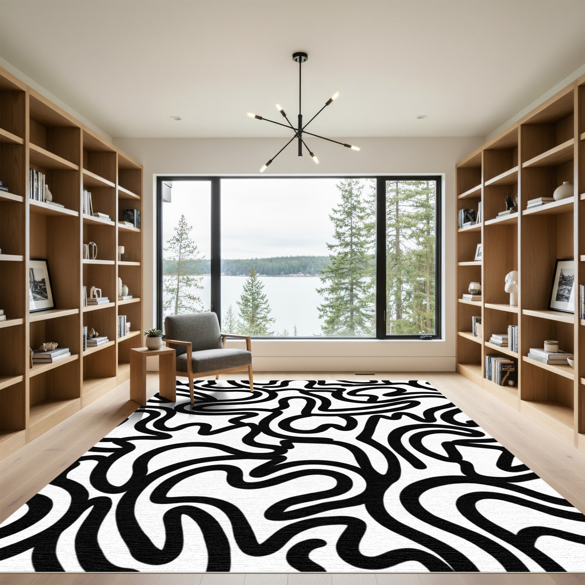 Bold Black Abstract Continuous Line Rug