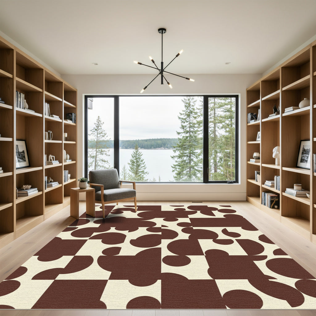 Brown Cream Geometric Circles Rug