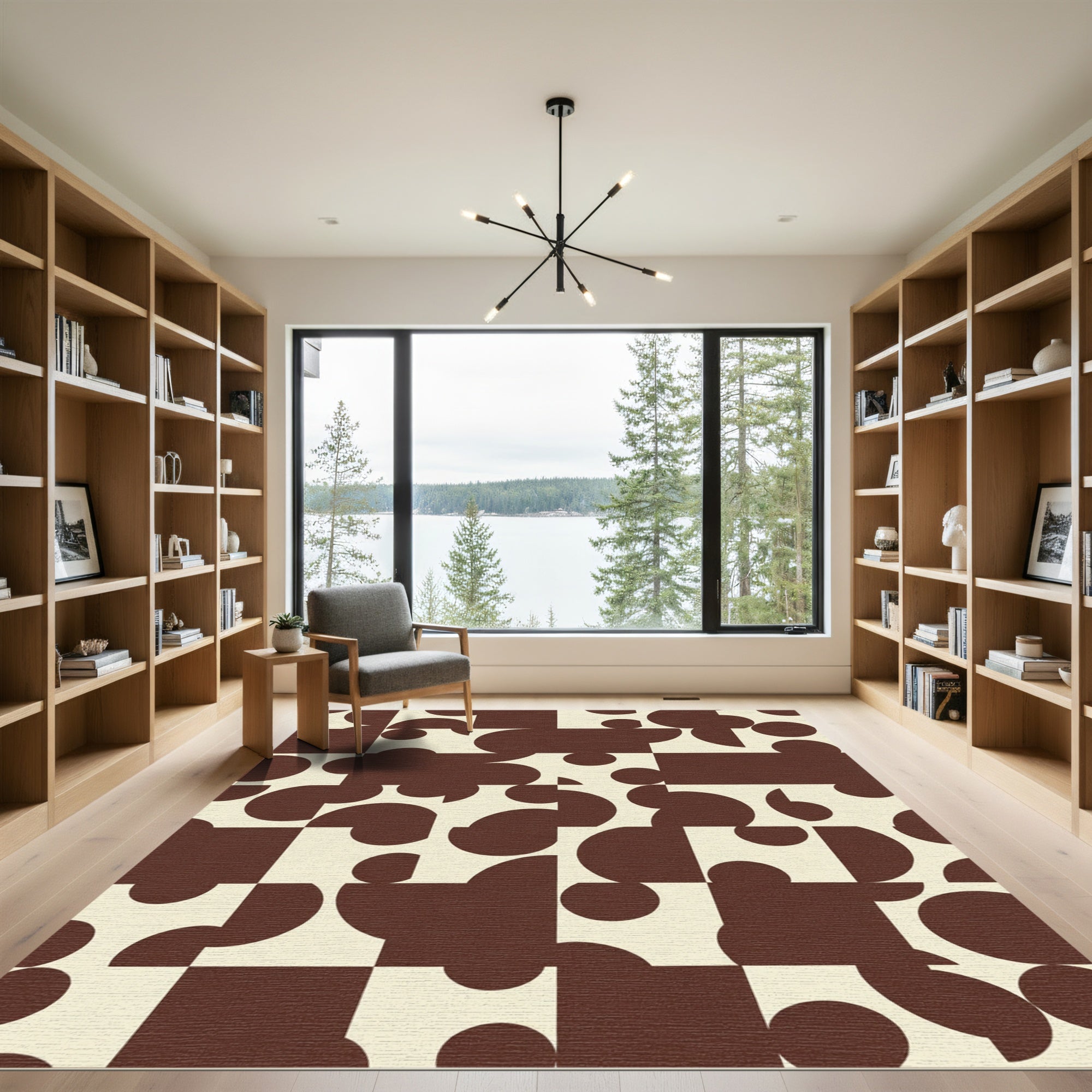 Brown Cream Geometric Circles Rug