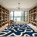 Cream Wavy Lines Navy Abstract Rug