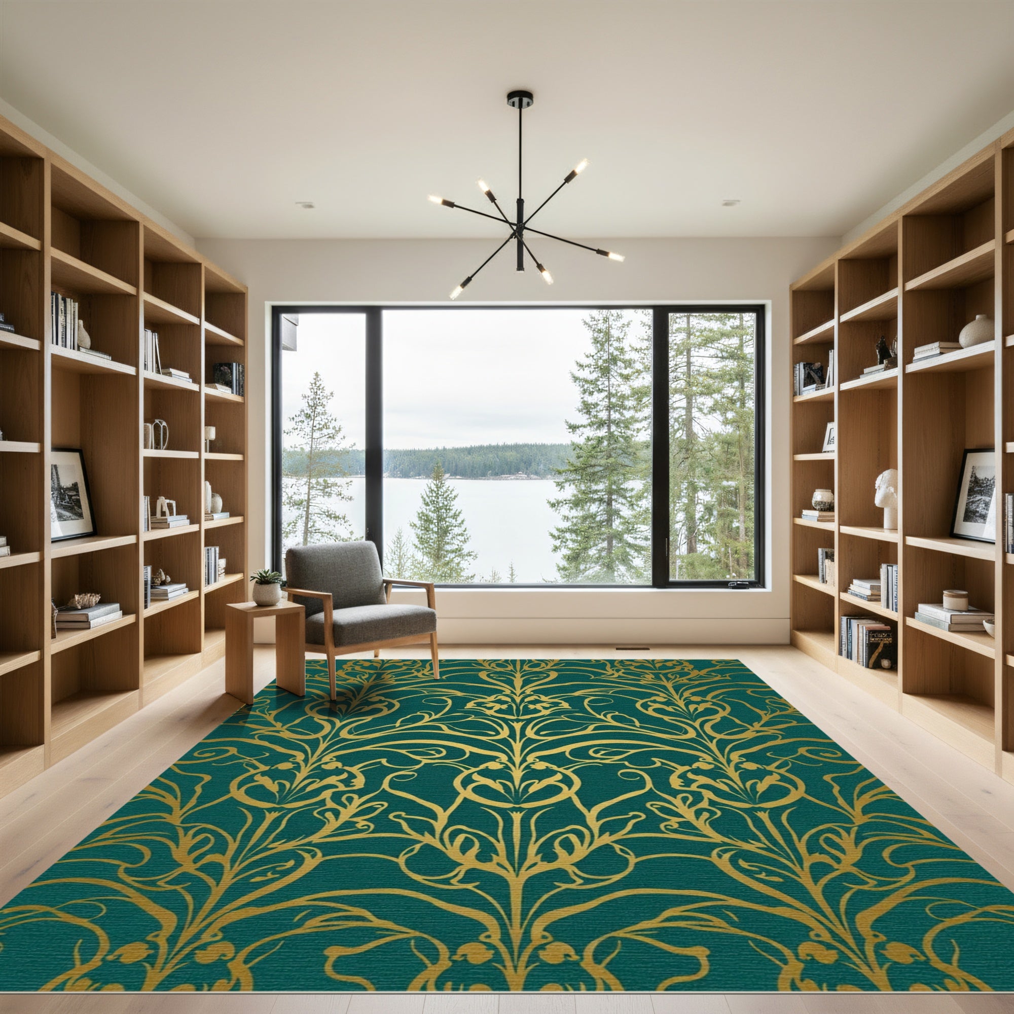 Emerald Gold Floral Art Nouveau Rug