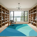 Teal Blue Wavy Abstract Shapes Rug