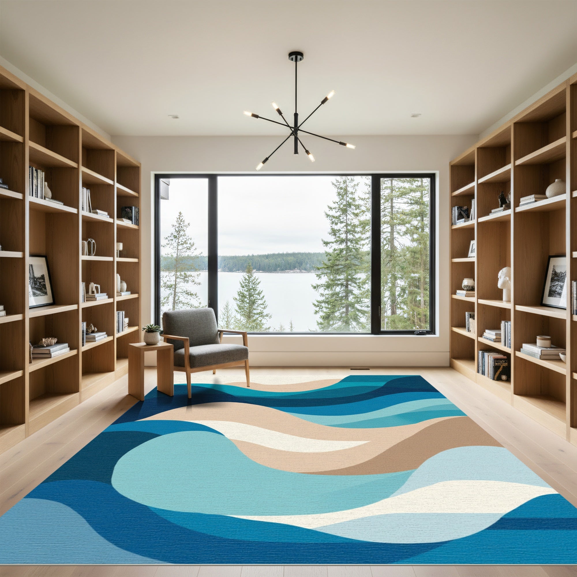 Deep Blue Abstract Gentle Waves Rug