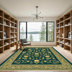 Deep Teal Golden Floral Scroll Rug