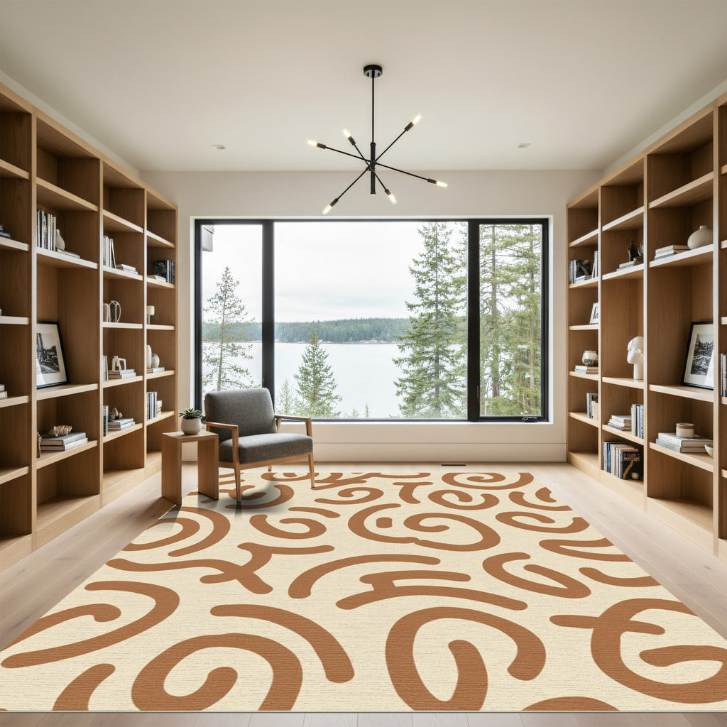 Earthy Brown Abstract Swirls Rug